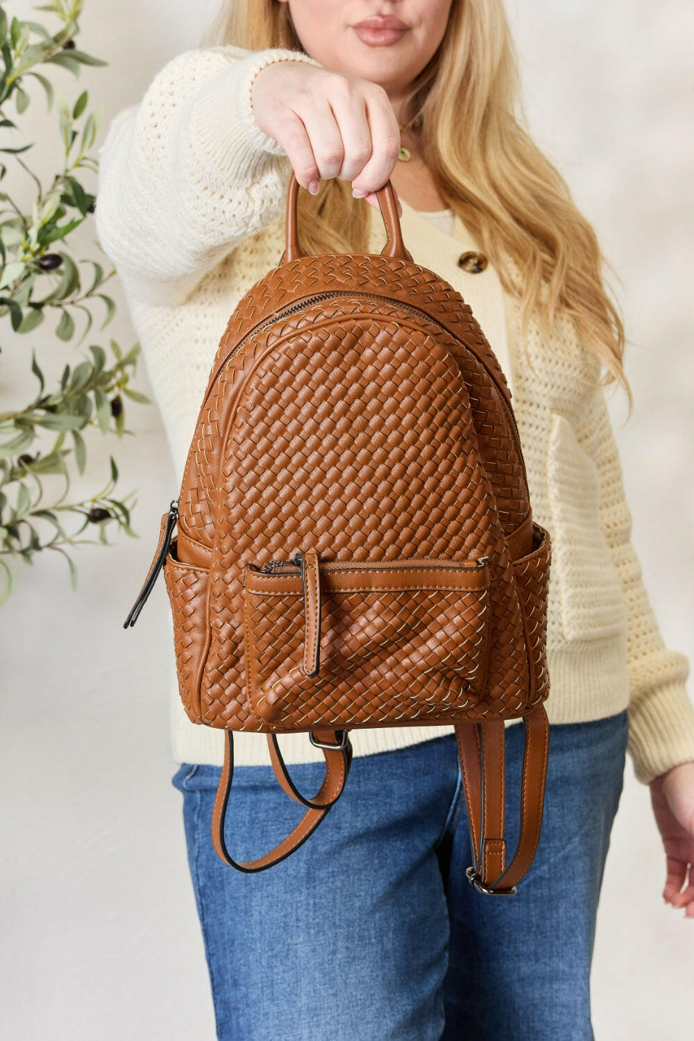 SHOMICO PU Leather Woven Backpack.