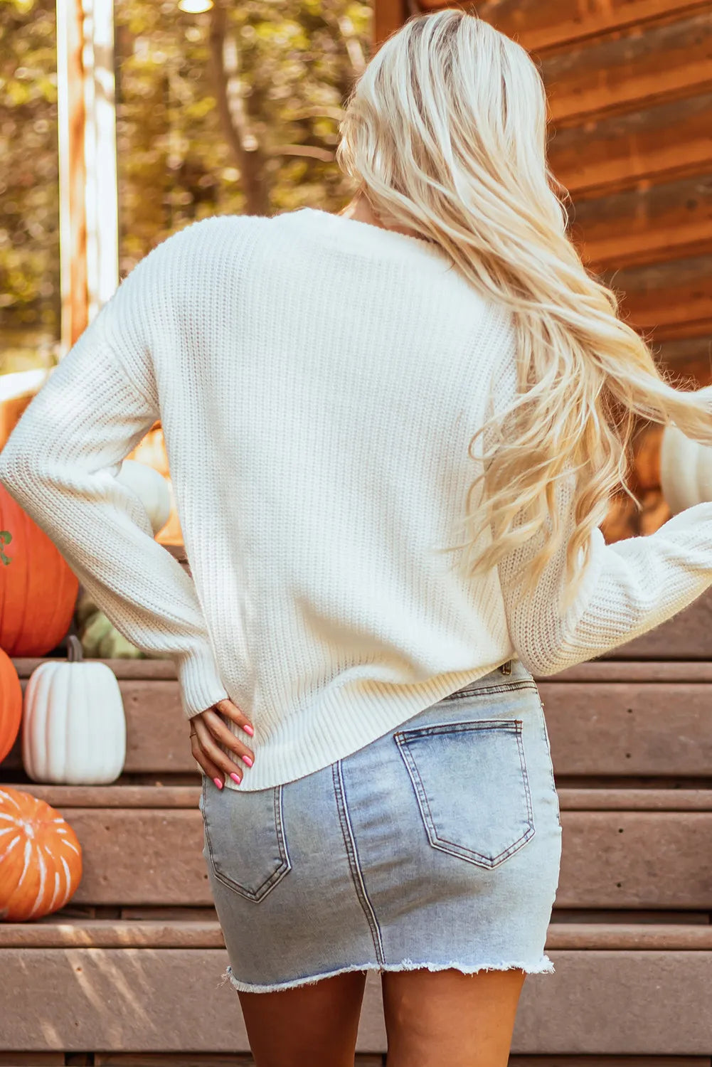 Pumpkin Embroidery Long Sleeve Sweater.