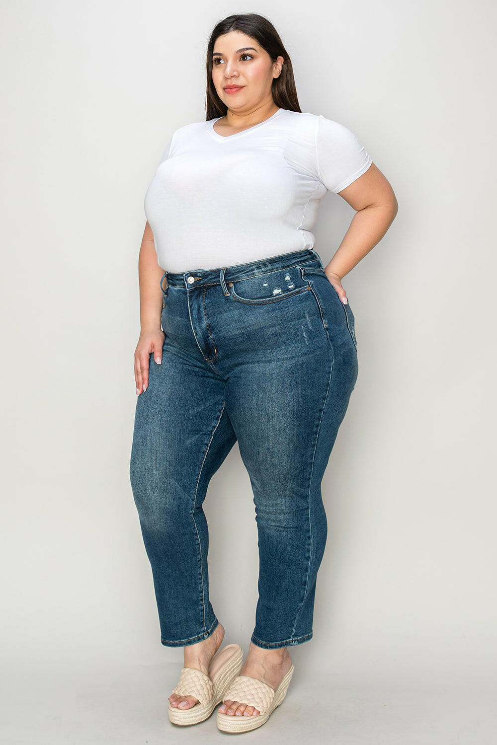 Judy Blue Full Size Tummy Control High Waist Slim Jeans.