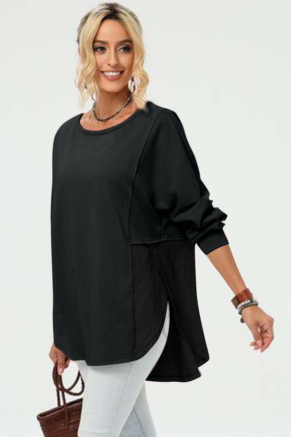 Double Take Long Sleeve High-Low T-Shirt.