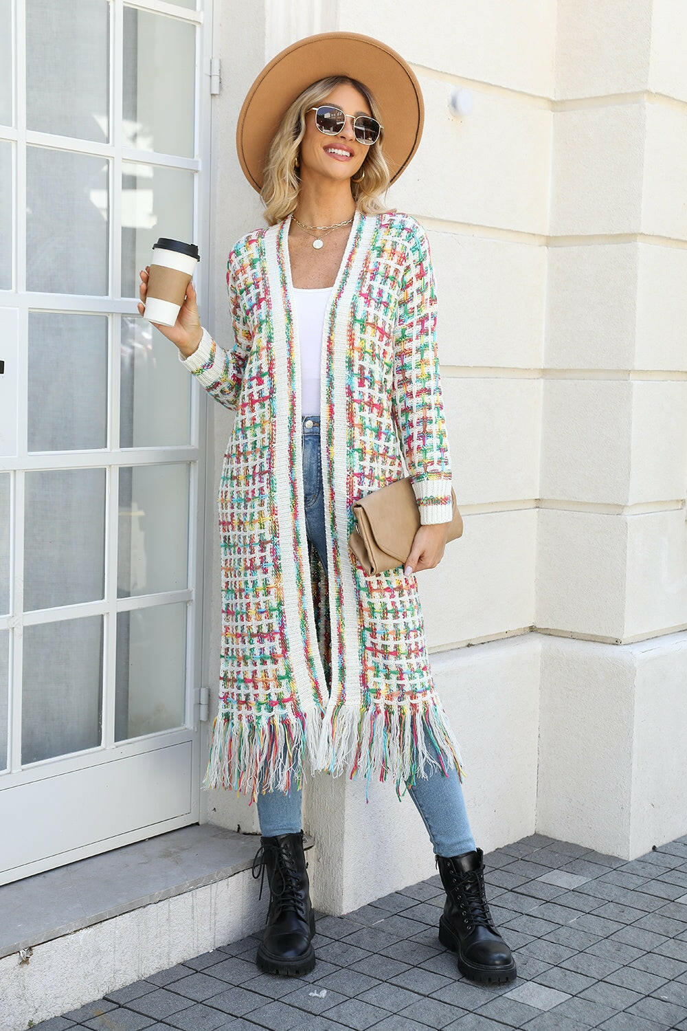 Angel Wings Multicolored Open Front Fringe Hem Cardigan