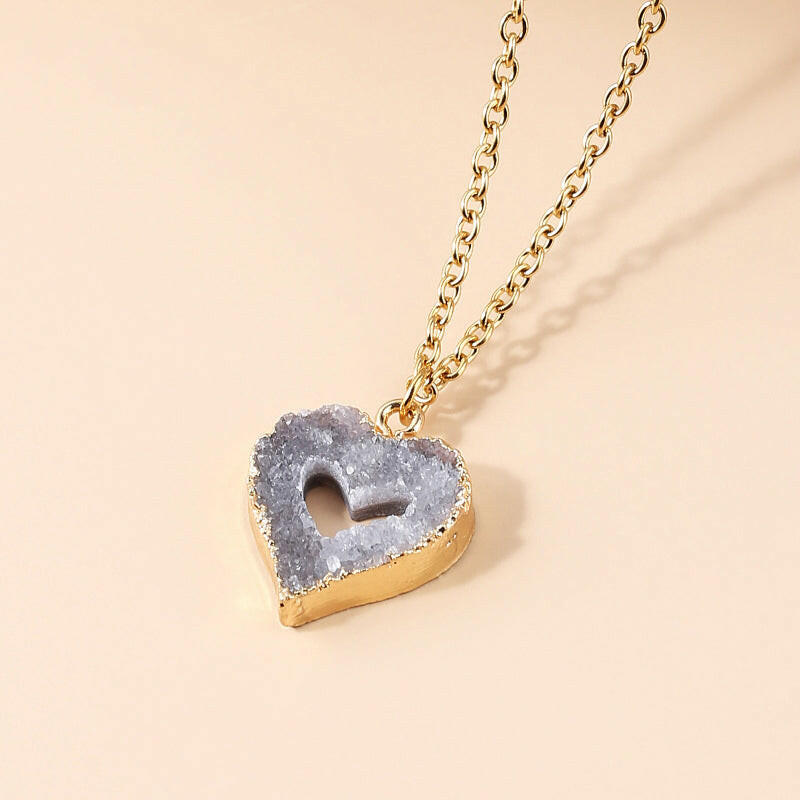 Geode Heart Crystal Pendant Necklace.