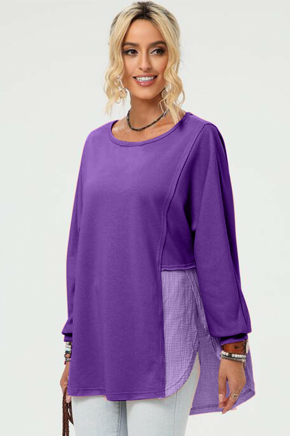 Double Take Long Sleeve High-Low T-Shirt.