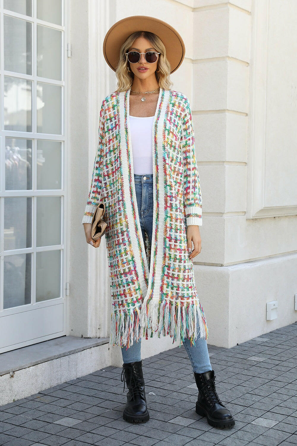 Angel Wings Multicolored Open Front Fringe Hem Cardigan