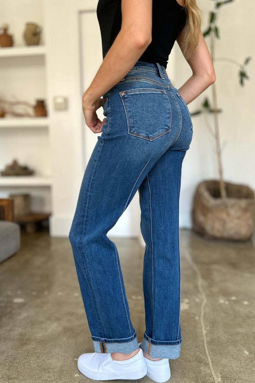 Judy Blue Full Size High Waist Front Seam Detail Straight Jeans.