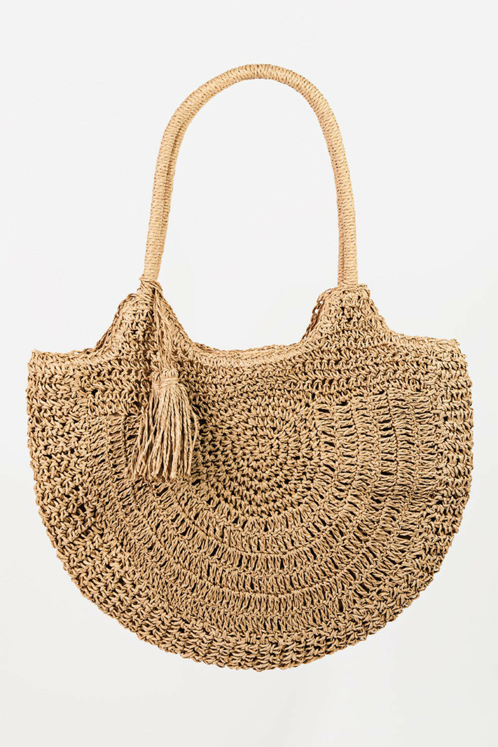 Fame Straw Braided Tote Bag with Tassel.