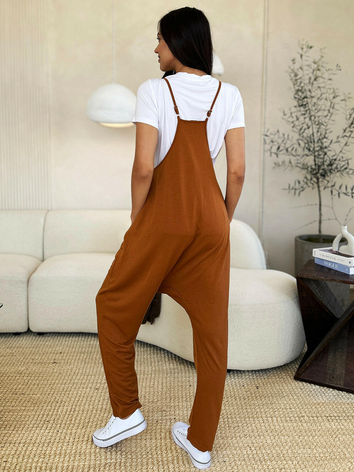 Sleeveless V-Neck Pocketed Jumpsuit.