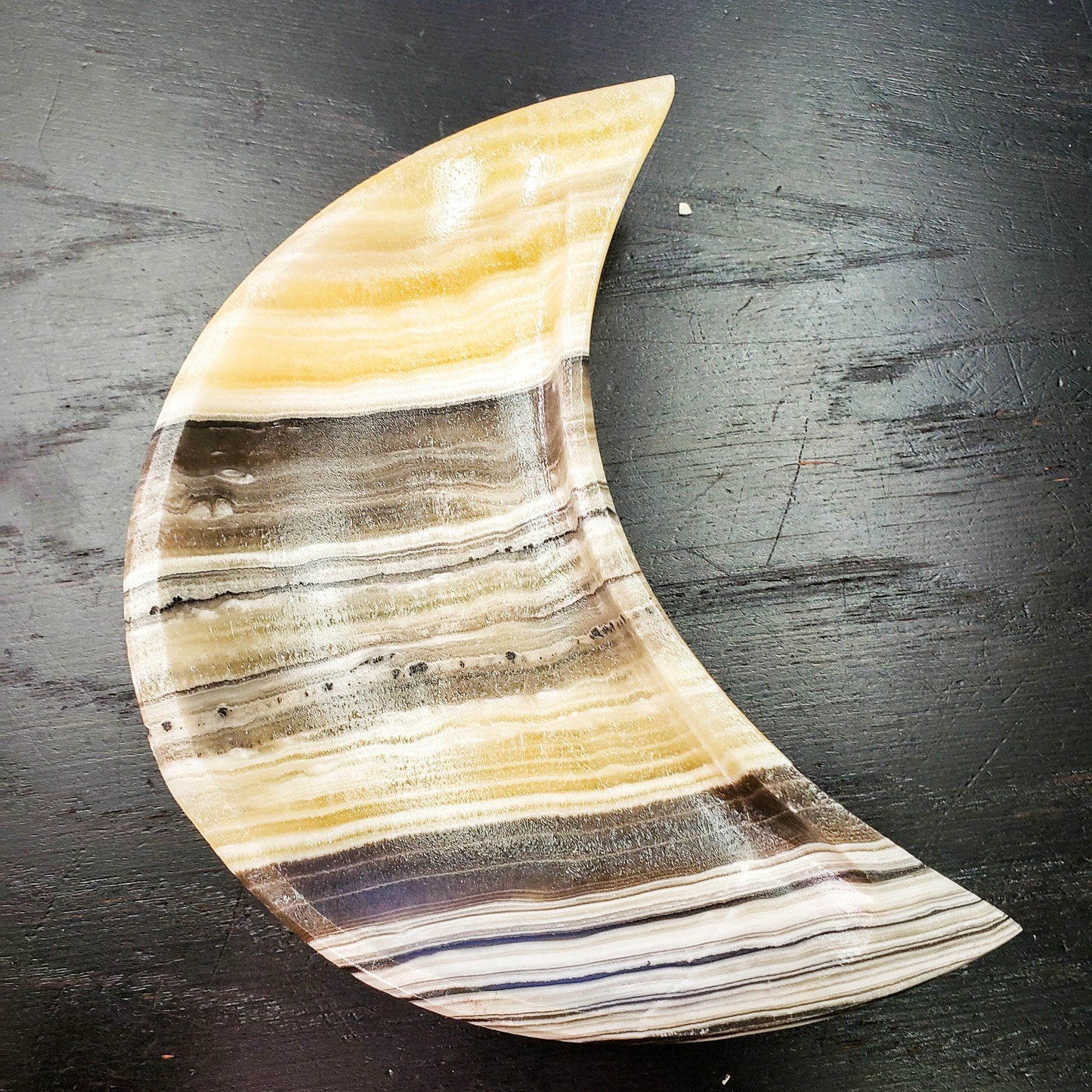 Mystical Elegance Zebra Onyx Moon Bowl: A Stunning Fusion of Natural Beauty and Artistry - Perfect for Enhancing Any Space