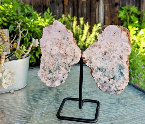 Divine Serenity Grade A Pink Amethyst Angel Wings on Metal Base: A Symbol of Protection and Grace - Perfect for Inspiring Any Space