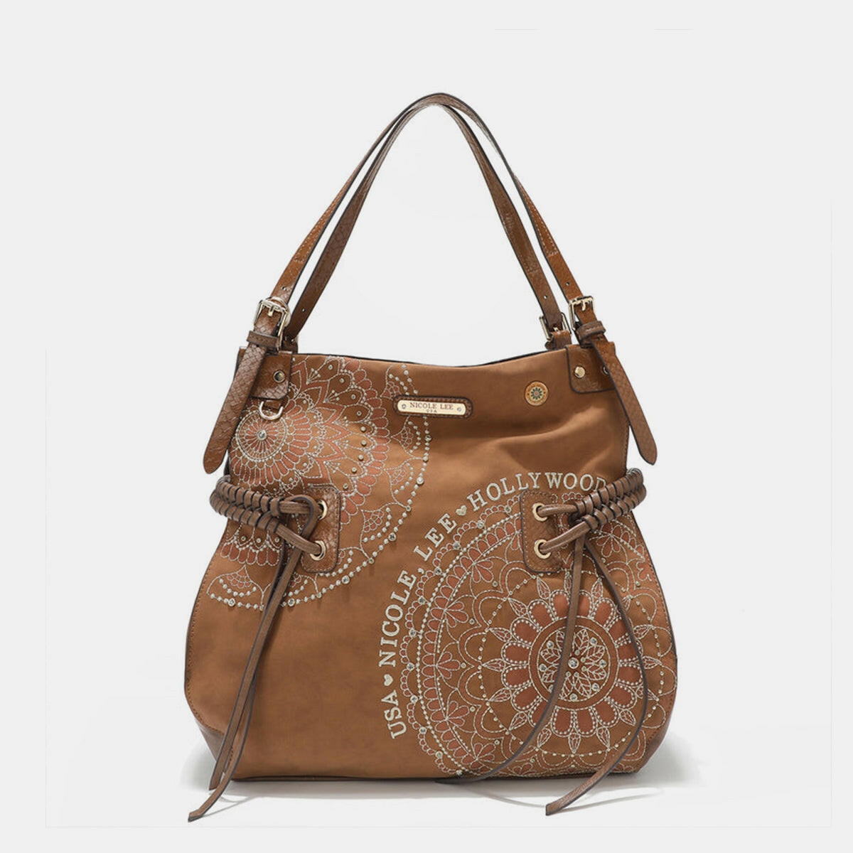 Nicole Lee USA Side Braided Tassel Inlaid Rhinestone Embroidery Hobo Bag.