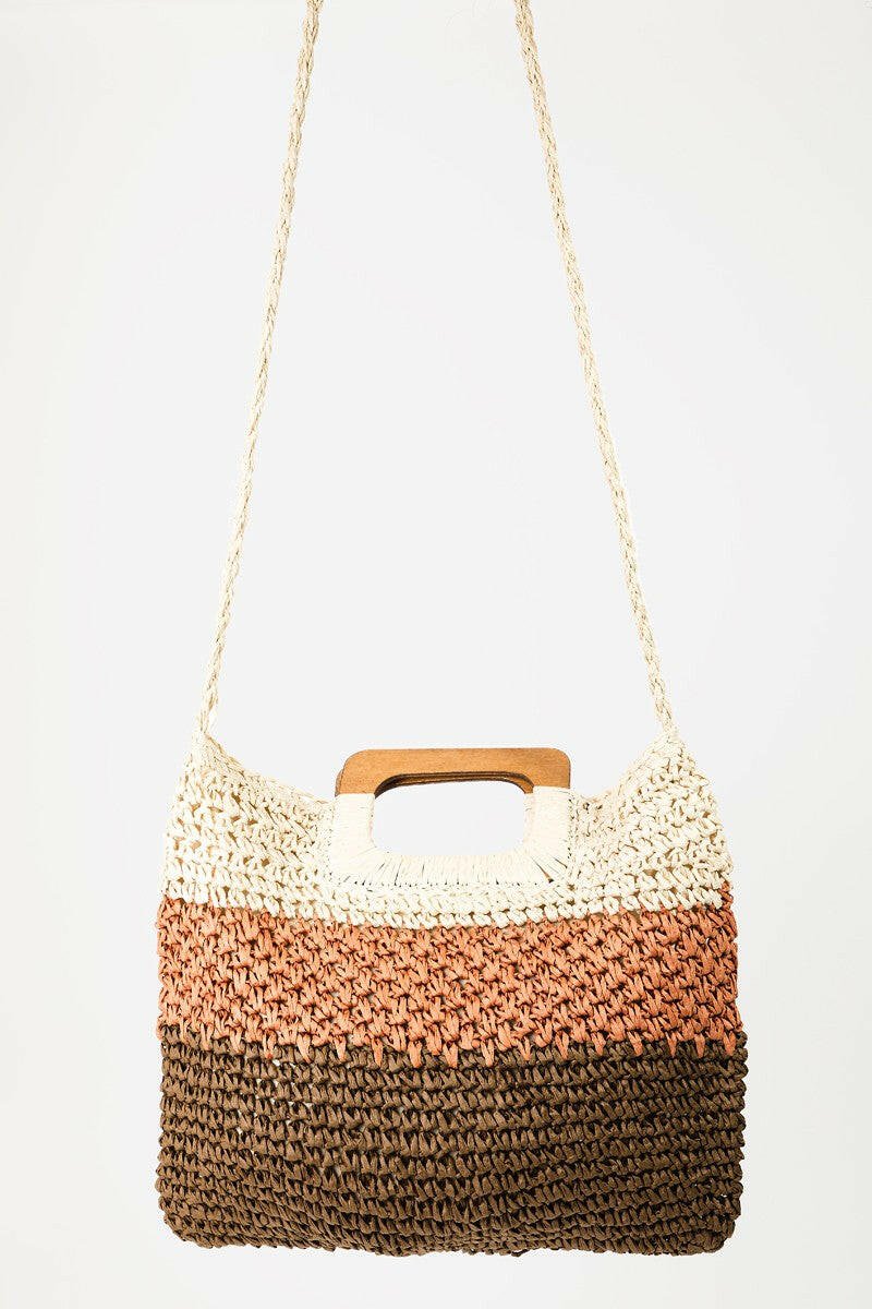 Fame Color Block Double-Use Braided Tote Bag