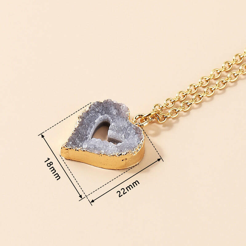 Geode Heart Crystal Pendant Necklace.