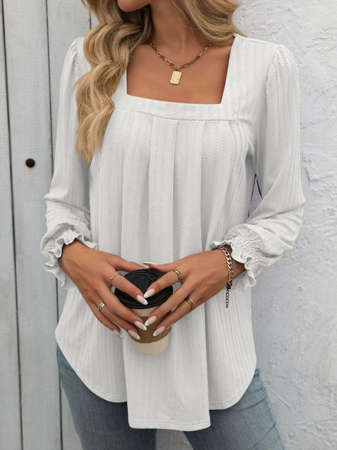 Mandy Square Neck Long Sleeve Top.