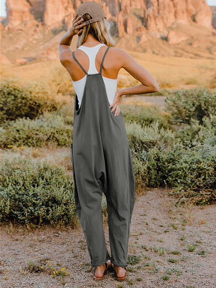 Sleeveless V-Neck Pocketed Jumpsuit.