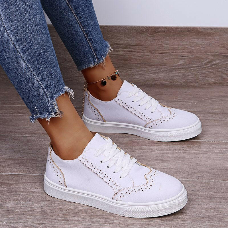 Lace-Up Suedette Flat Sneakers.