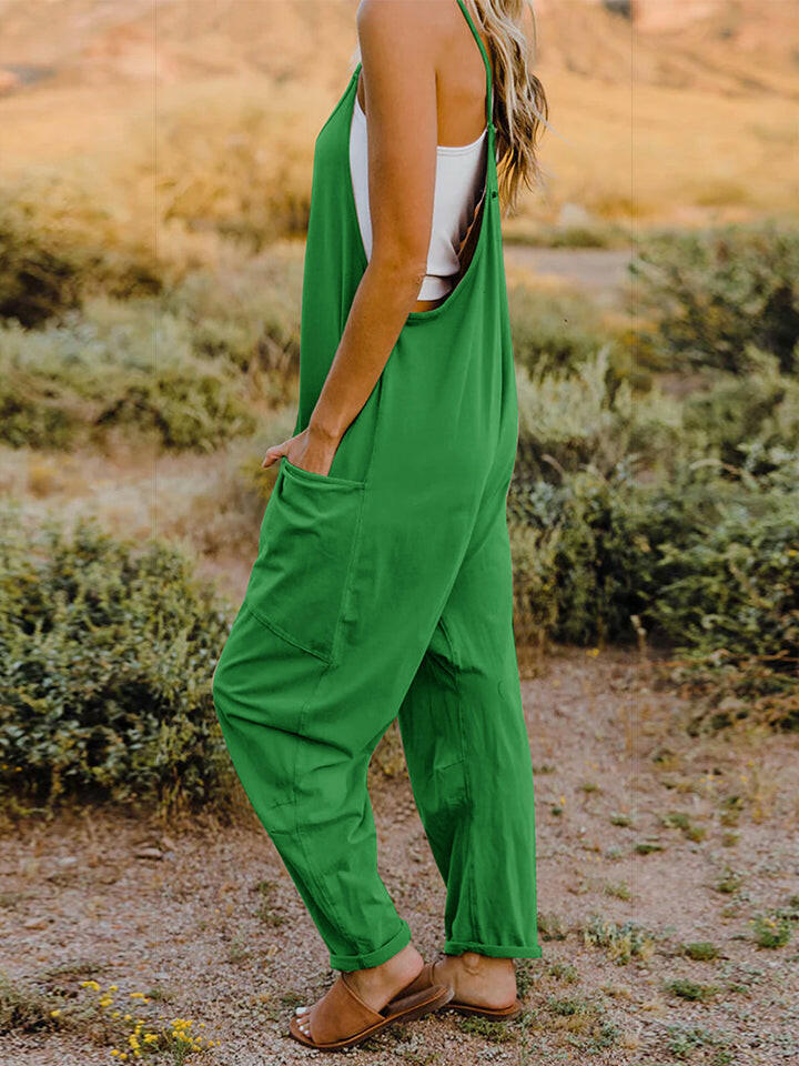 Sleeveless V-Neck Pocketed Jumpsuit.