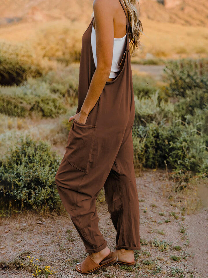 Sleeveless V-Neck Pocketed Jumpsuit.