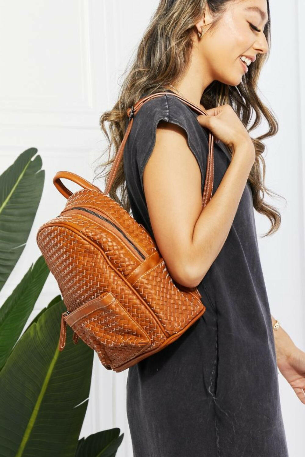 SHOMICO Certainly Chic Faux Leather Woven Backpack.