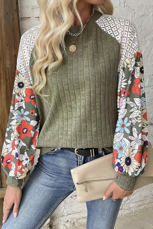 Printed Round Neck Long Sleeve Top.