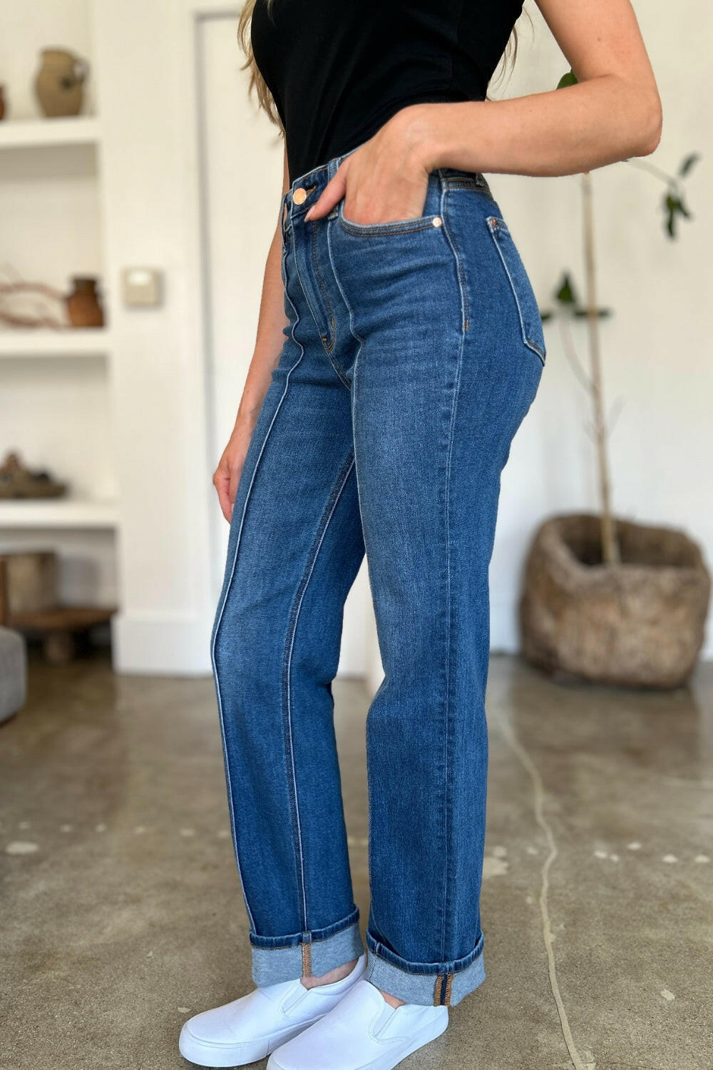 Judy Blue Full Size High Waist Front Seam Detail Straight Jeans.