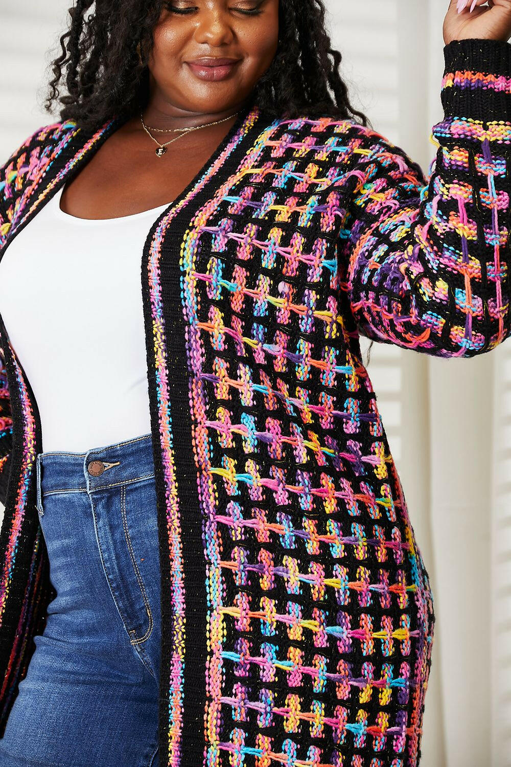 Angel Wings Multicolored Open Front Fringe Hem Cardigan.