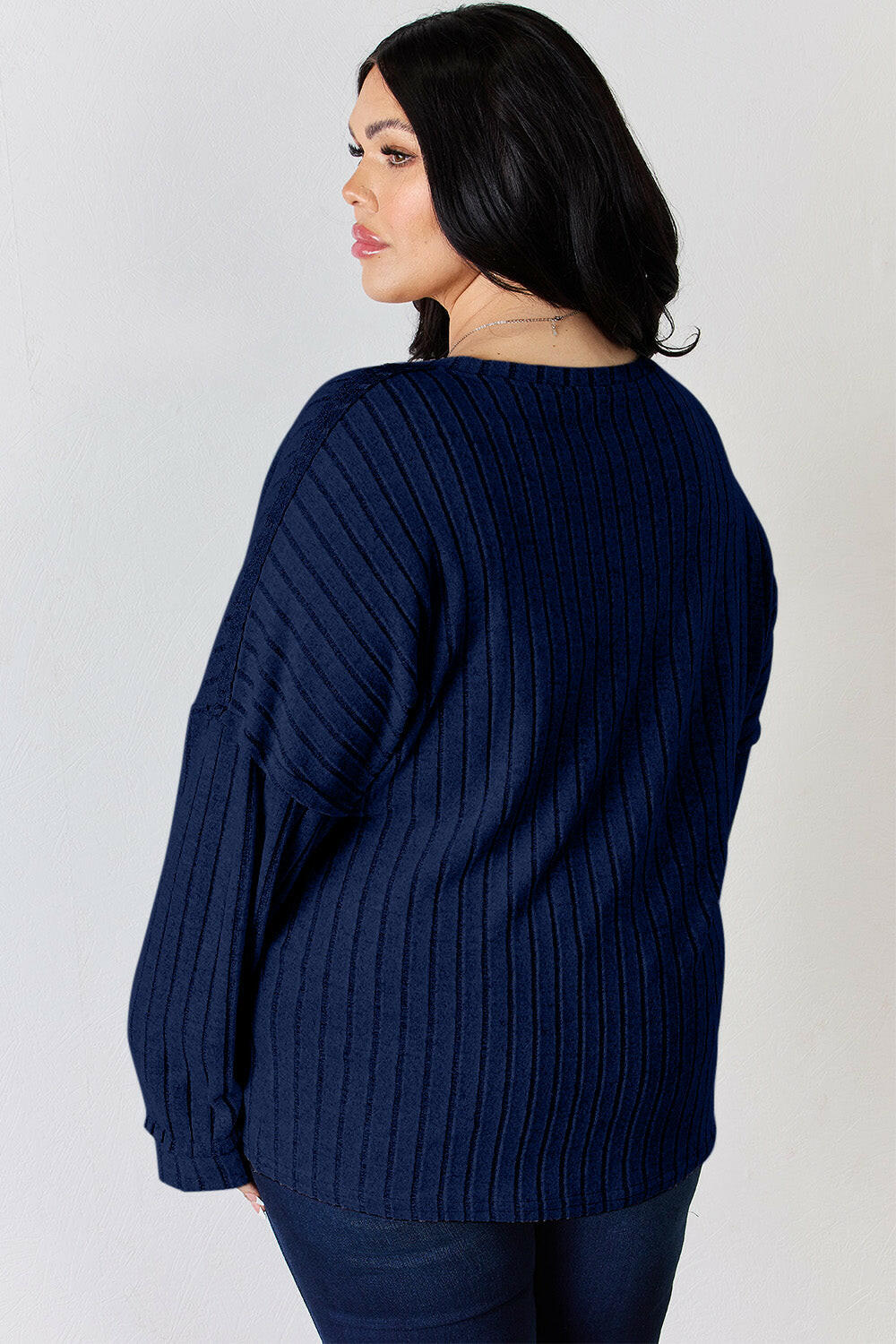 Basic Bae Ribbed Half Button Long Sleeve T-Shirt.