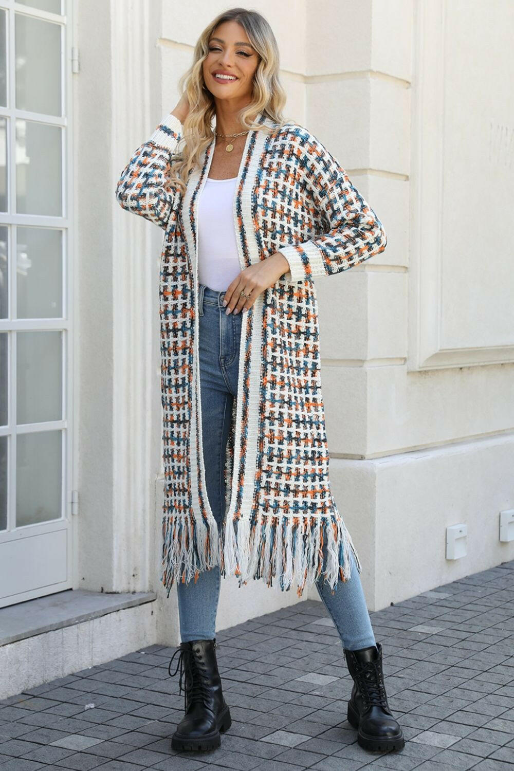 Angel Wings Multicolored Open Front Fringe Hem Cardigan.