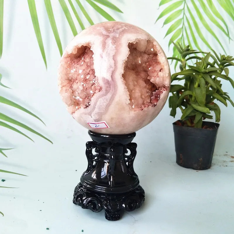 Brazil Natural Pink Amethyst Geode Crystal Sphere.