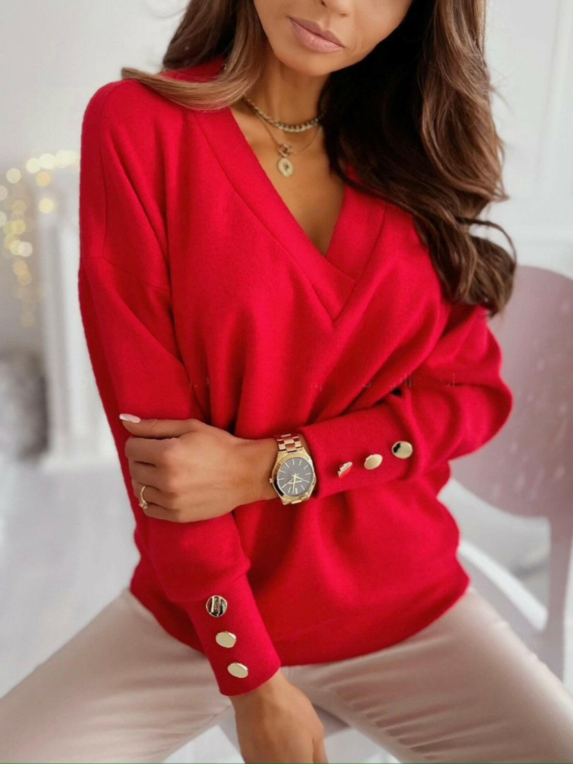 V-Neck Long Sleeve Sweatshirt.