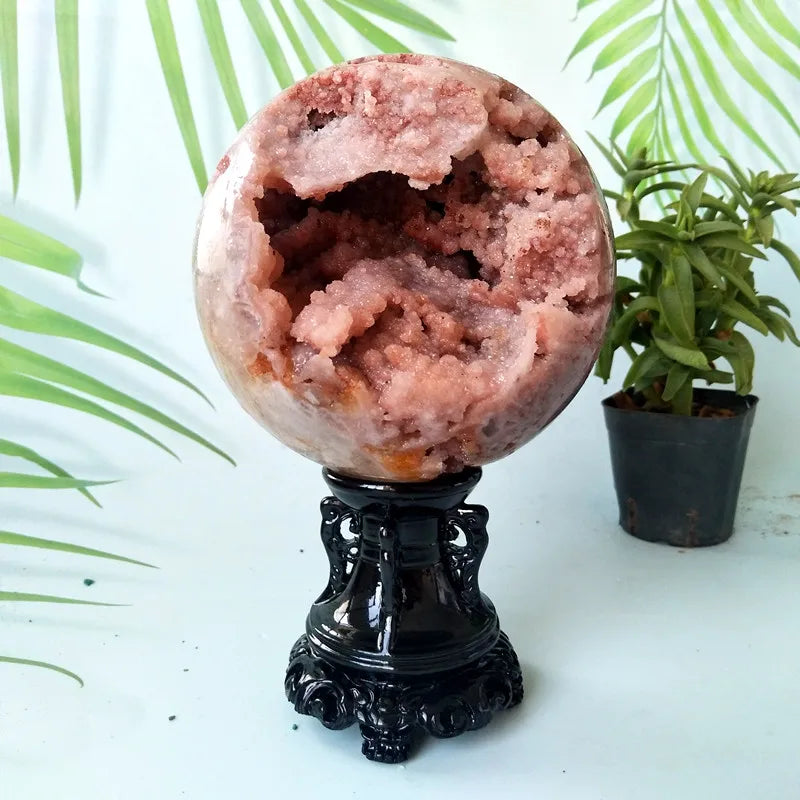 Brazil Natural Pink Amethyst Geode Crystal Sphere.