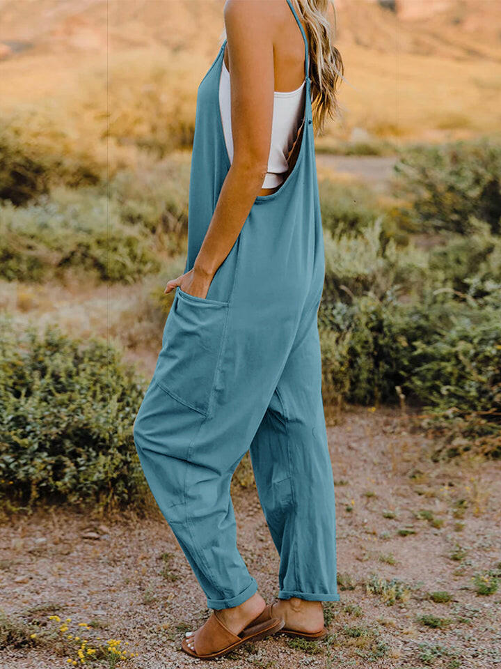 V-Neck Sleeveless Jumpsuit with Pockets.