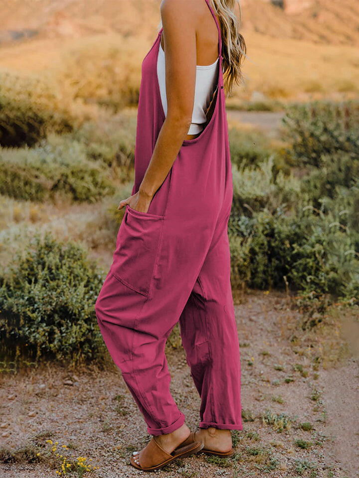 Sleeveless V-Neck Pocketed Jumpsuit.