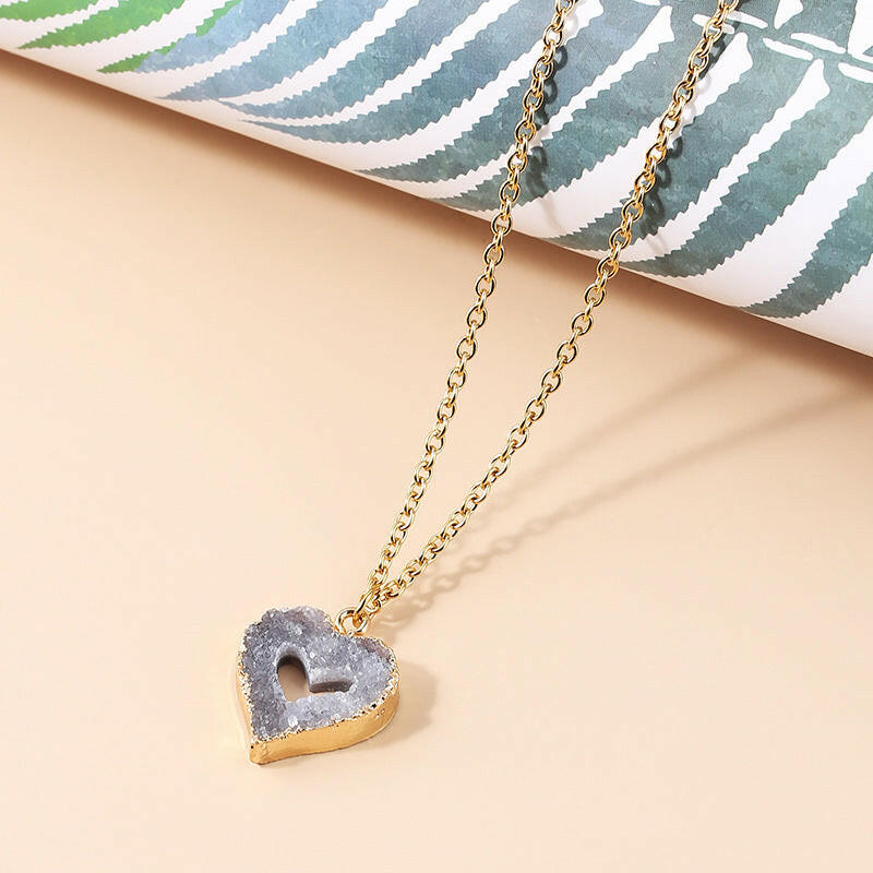 Geode Heart Crystal Pendant Necklace.