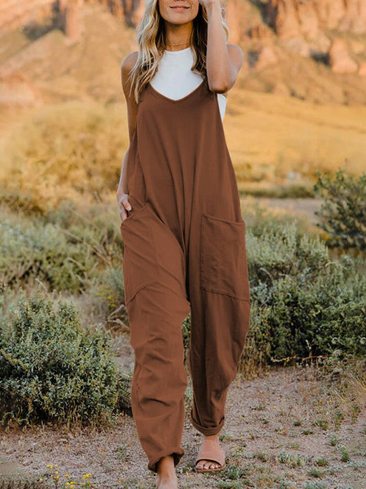 Sleeveless V-Neck Pocketed Jumpsuit.