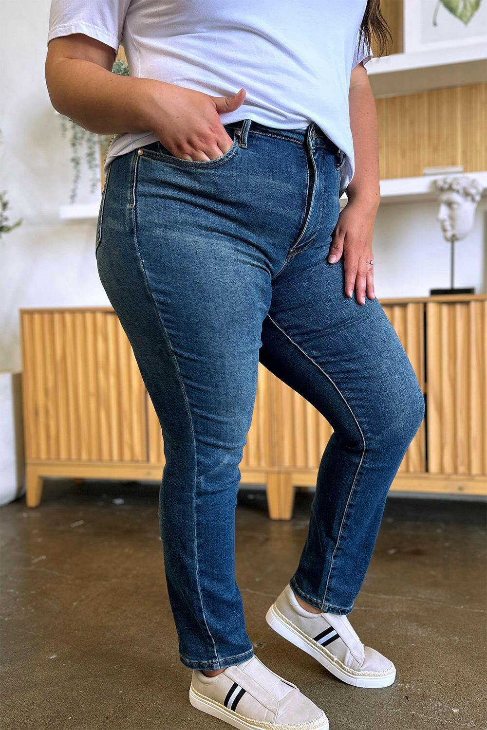 Judy Blue Full Size Tummy Control High Waist Slim Jeans.