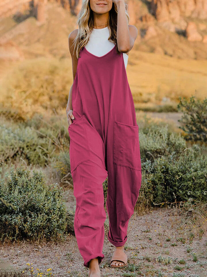 Sleeveless V-Neck Pocketed Jumpsuit.