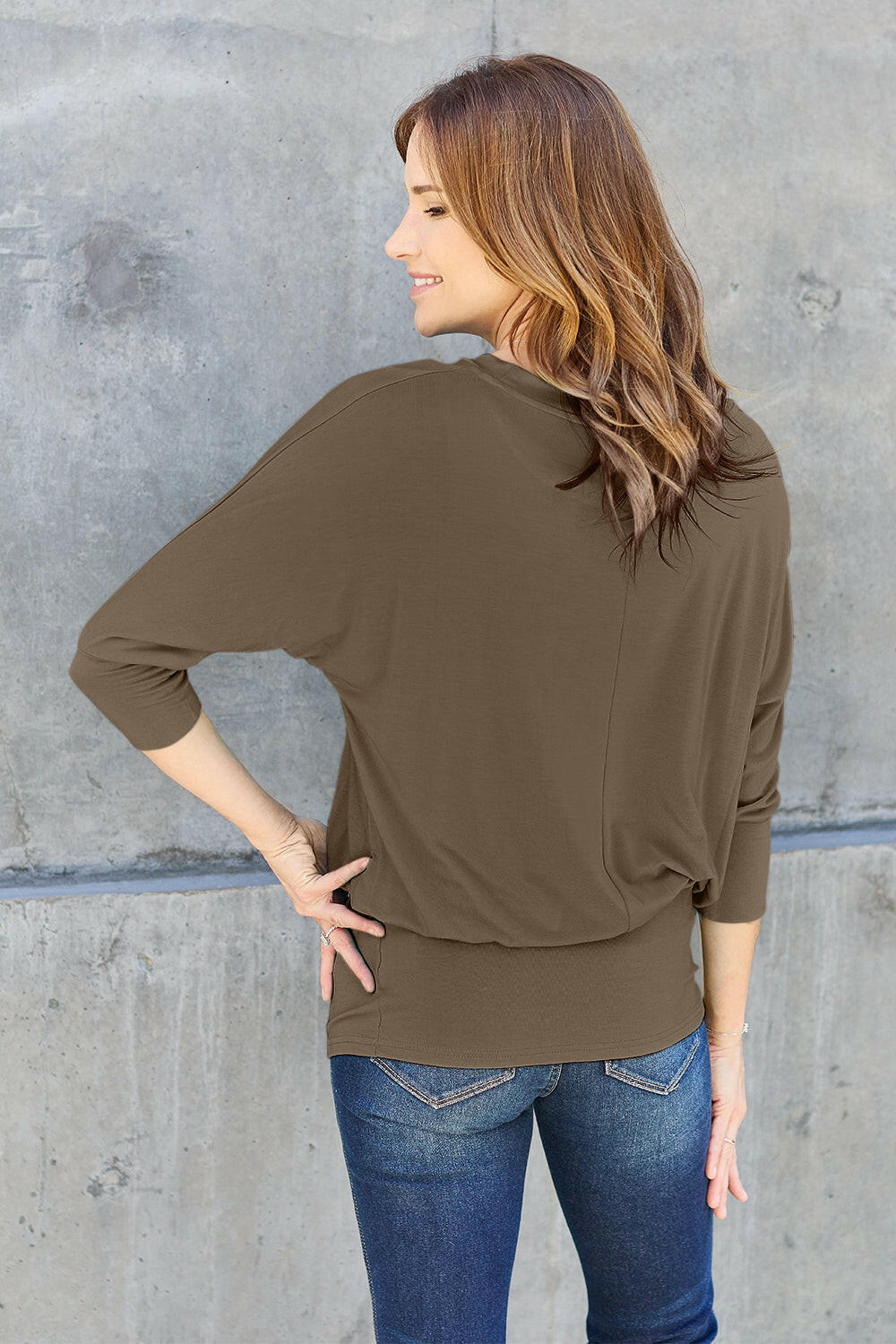 Basic Bae Full Size Round Neck Batwing Sleeve Top.