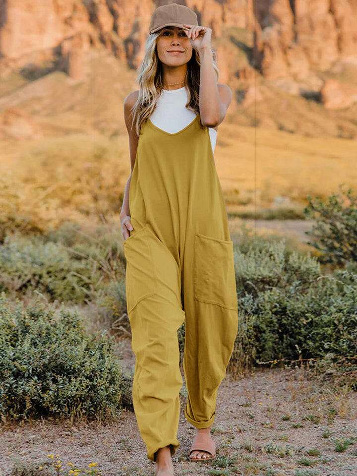 Double Take Sleeveless V-Neck Pocketed Jumpsuit.