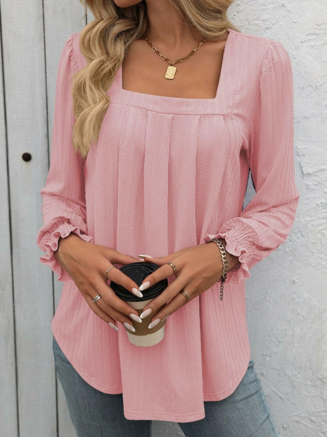 Mandy Square Neck Long Sleeve Top.