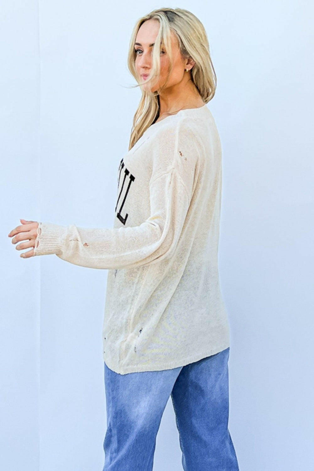 And The Why GRATEFUL Long Sleeve Knit Top.