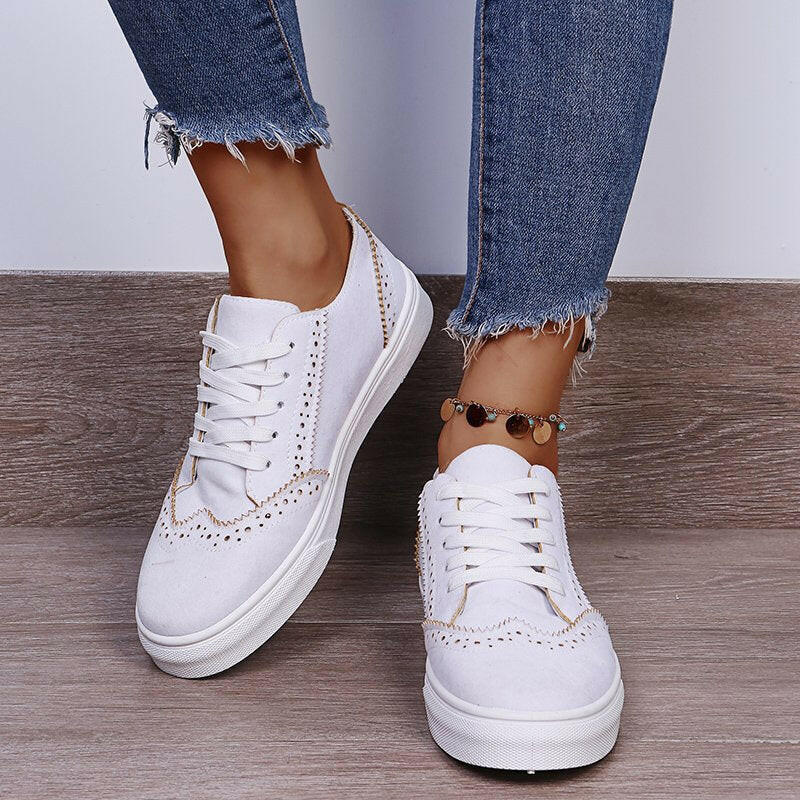 Lace-Up Suedette Flat Sneakers.