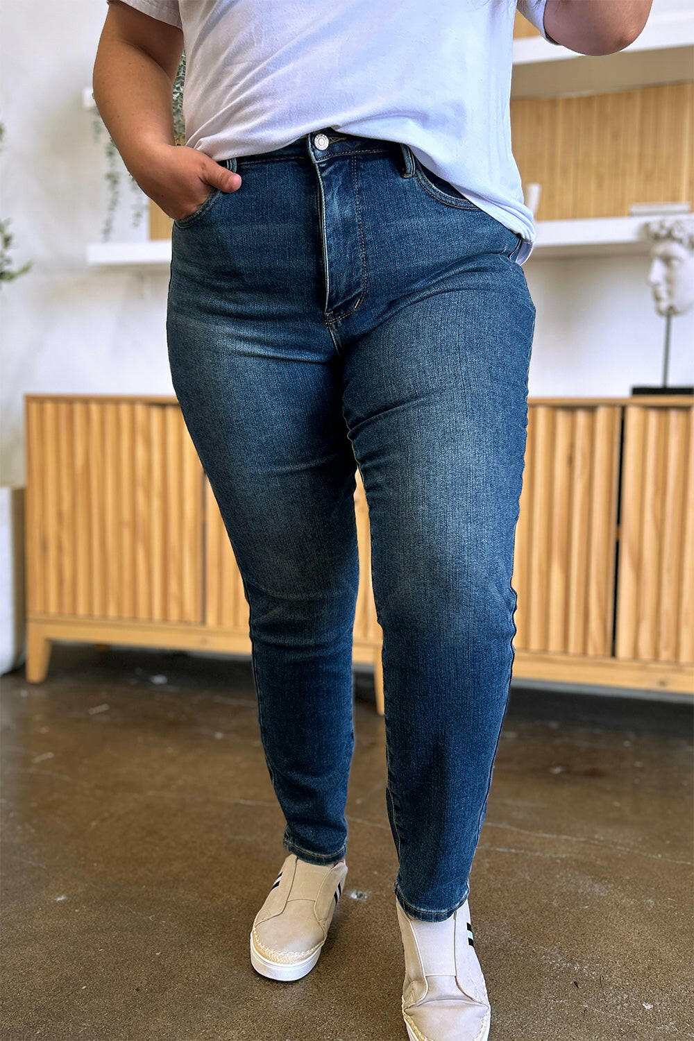 Judy Blue Full Size Tummy Control High Waist Slim Jeans.