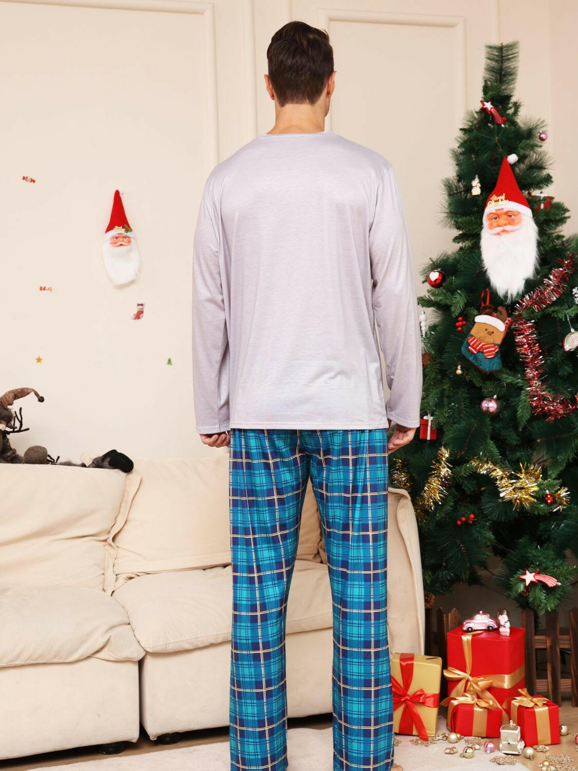 Full Size Rudolph Graphic Long Sleeve Top and Plaid Pants Set.