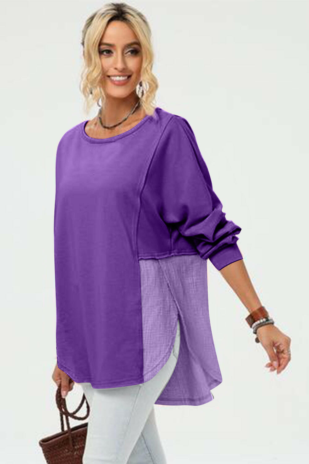 Double Take Long Sleeve High-Low T-Shirt.