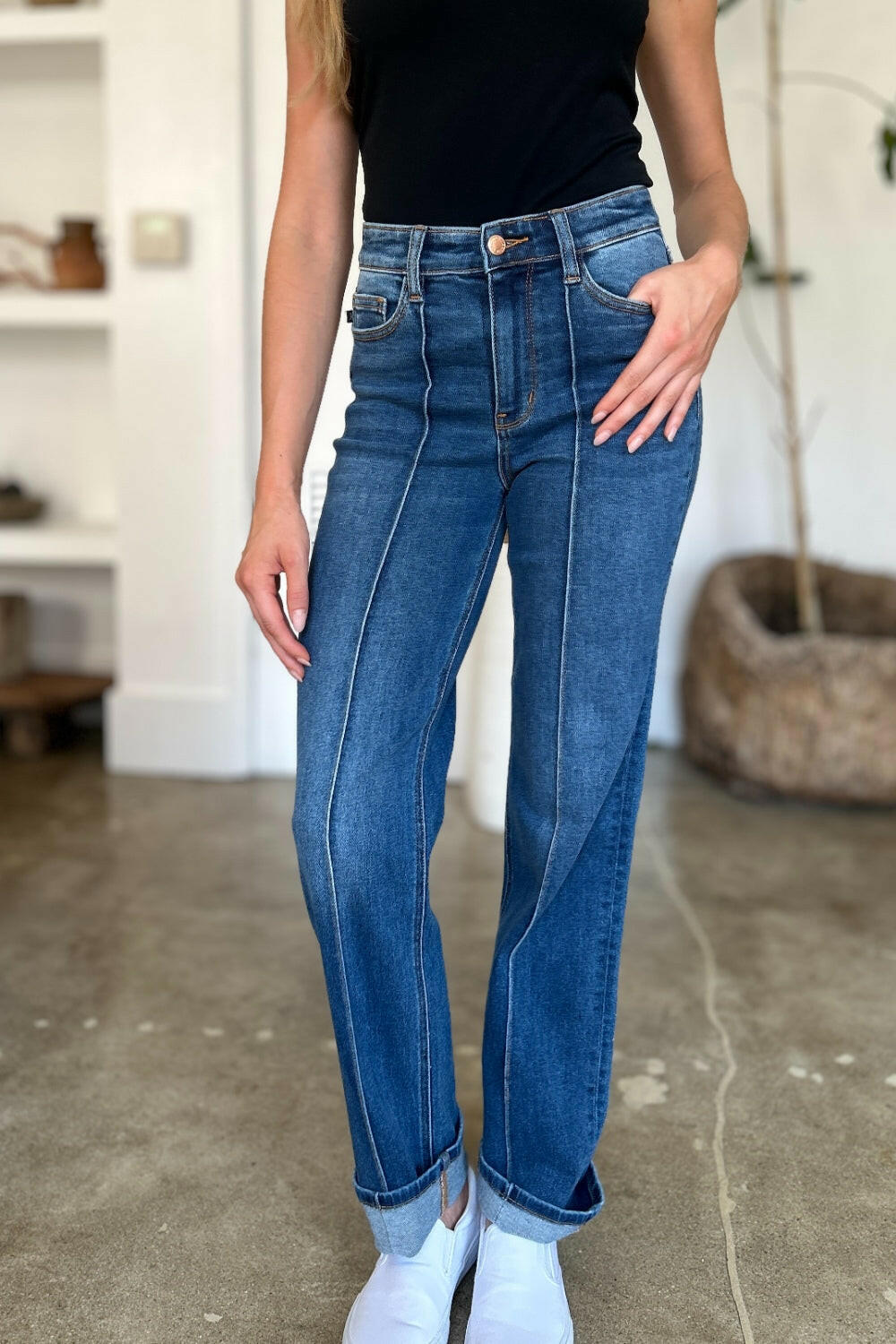 Judy Blue Full Size High Waist Front Seam Detail Straight Jeans.