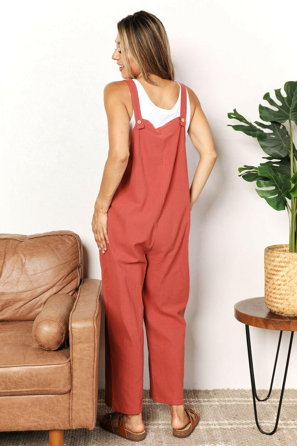 Perfee Wide Leg Overalls with Front Pockets.