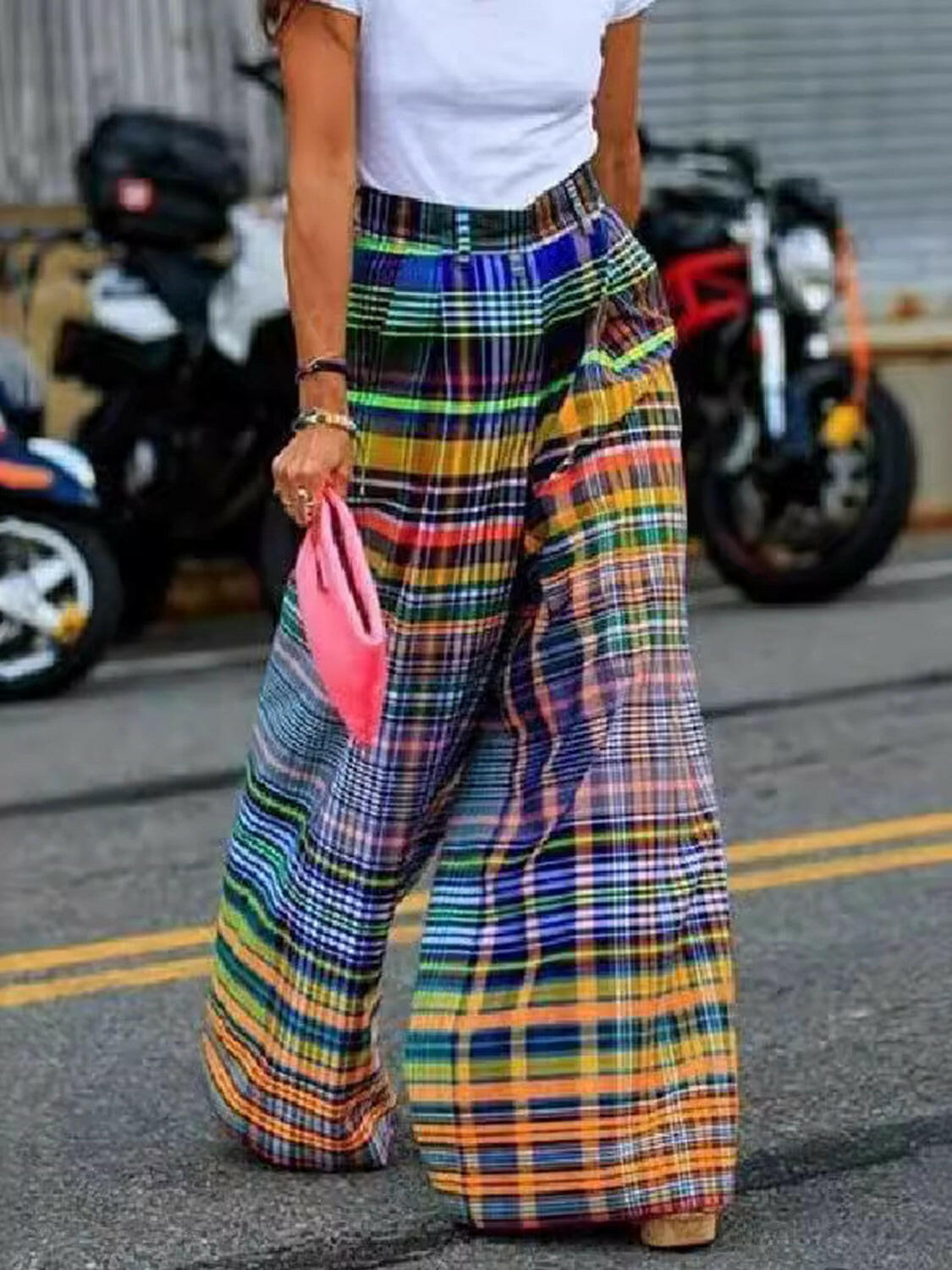 Full Size Plaid Wide Leg Pants.