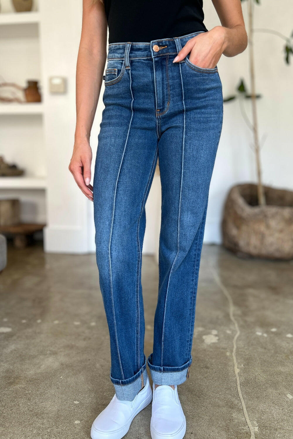 Judy Blue Full Size High Waist Front Seam Detail Straight Jeans.