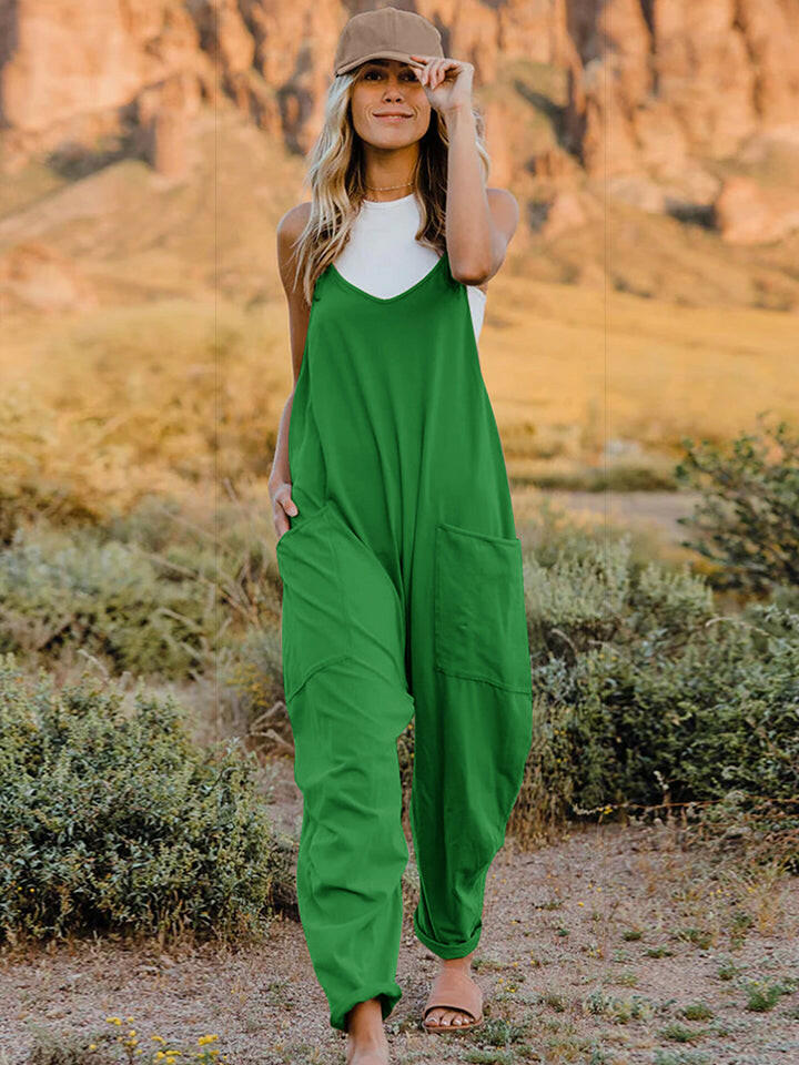 Sleeveless V-Neck Pocketed Jumpsuit.