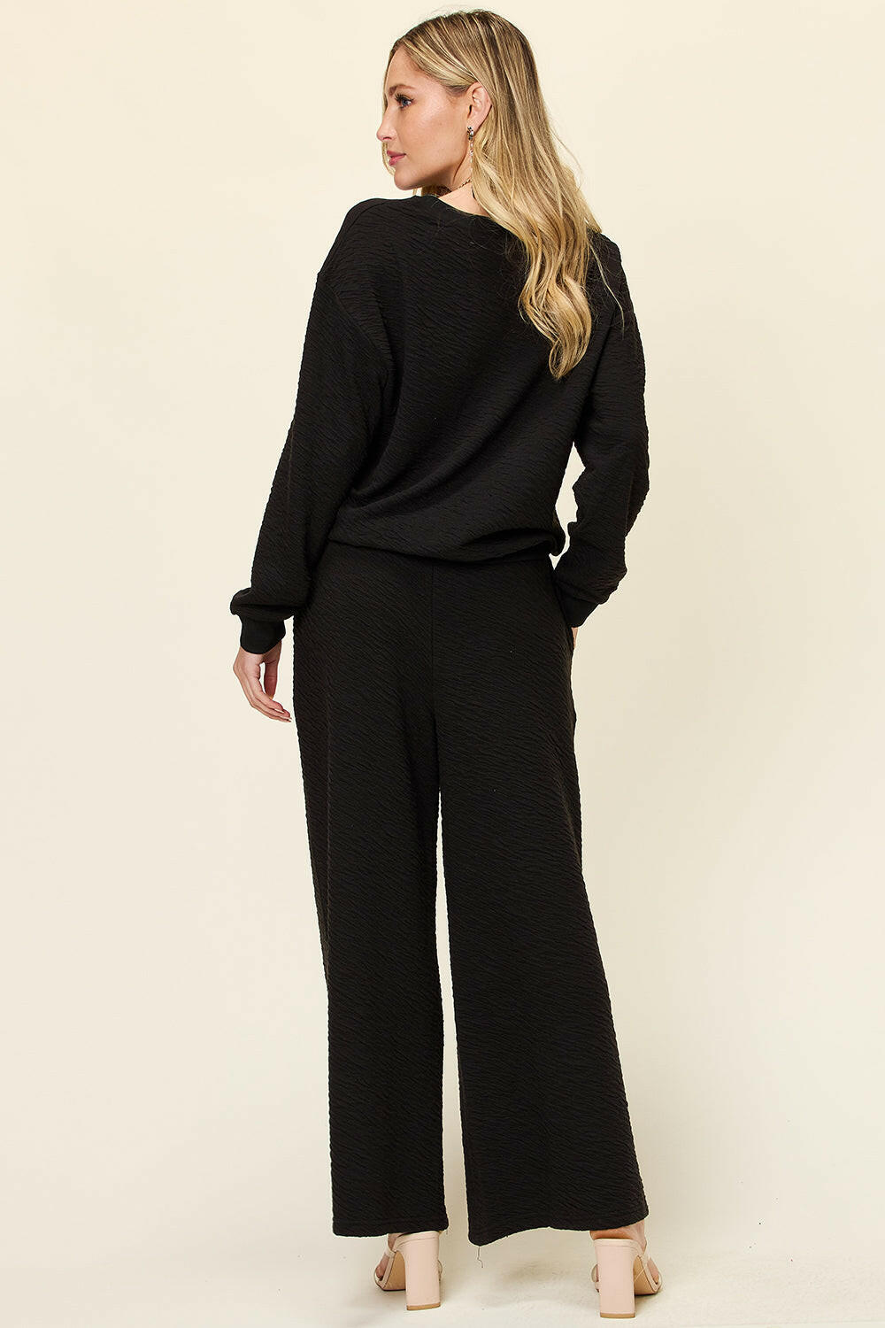 Double Take Textured Long Sleeve Top and Pants Set.